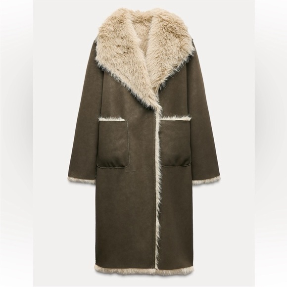 ZARA DOUBLE-FACED REVERSIBLE LONG COAT - Picture 4 of 7